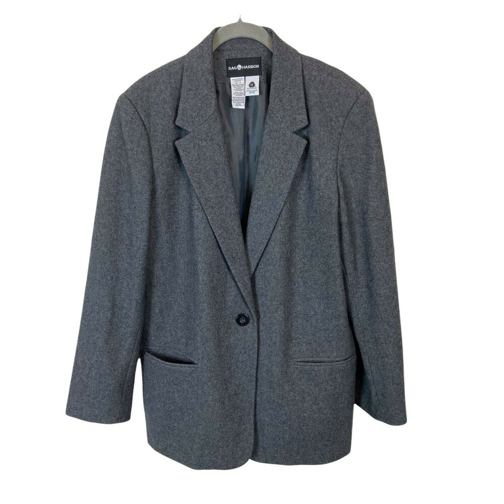 Boyfriend Blazer Vintage Sag Harbor Women's Gray Wool Heathered Collared Sz 14